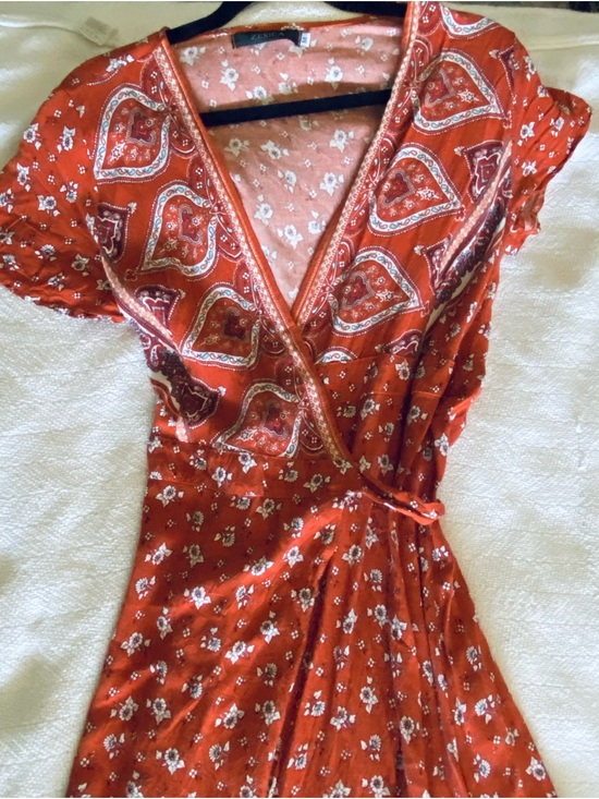 Zesica Dresses & Skirts - Boho Rust Floral Wrap Maxi Dress